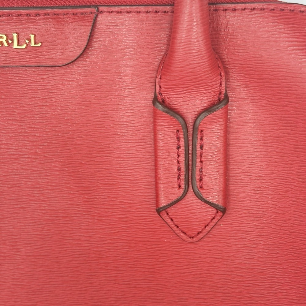 Ralph Lauren Tate Dome Satchel Red Leather Bag Gold Accents No Shoulder Strap - Picture 15 of 16